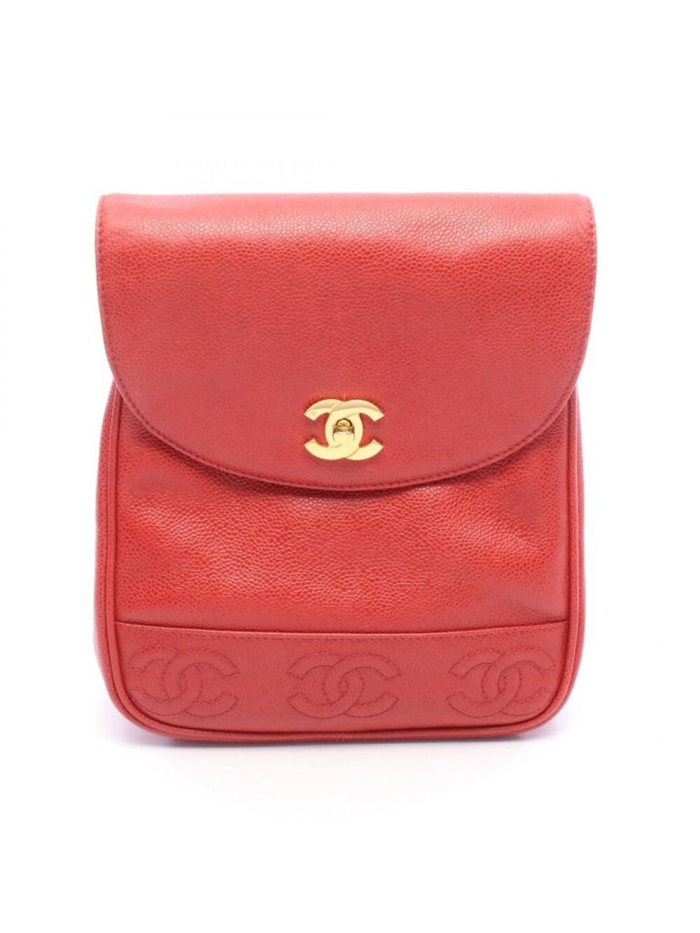 Chanel Backpack Triple CC Logo Red Caviar Leather Chain